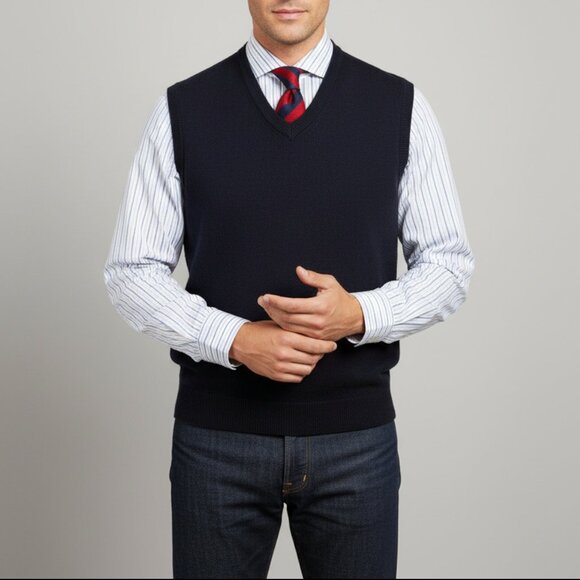 Brooks Brothers Pure Cashmere V-Neck Sweater Vest - Navy | Knitted Great Britain - Picture 1 of 5